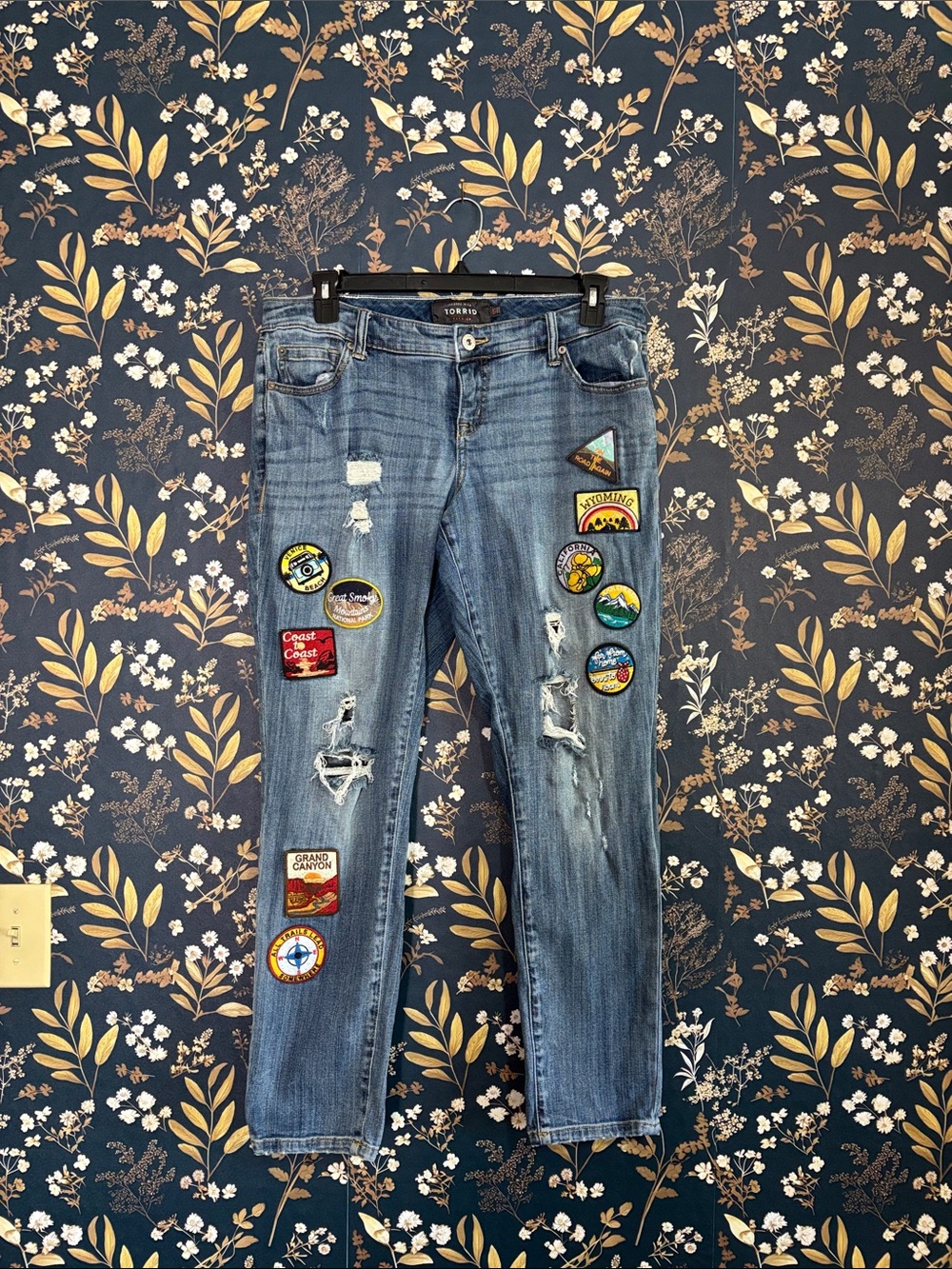 Torrid Patchwork Boyfriend Denim Jeans Blue Road Trip Size 12S